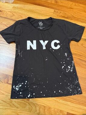 Anthropologie Black NYC Graphic Tee with White Paint Splatter